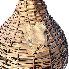 Antique Large Demijohn Wine Jug Green Glass Partial Label 18&Prime; Wicker Damage