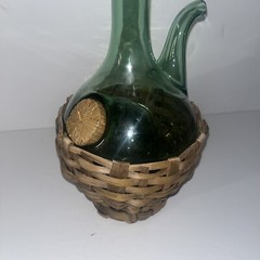 VINTAGE HAND BLOWN GREEN GLASS WINE BOTTLE DECANTER FROM ITALY