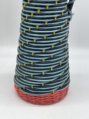 Vintage Plastic Colorful Wicker Wrapped Wine Bottle Decanter Made in Spain 14.5&Prime;