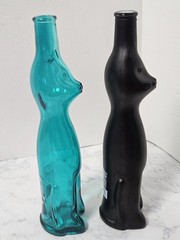 Rheinhessen Riesling Cats Bottles 1 Black & 1 Teal Blue 13&Prime; H