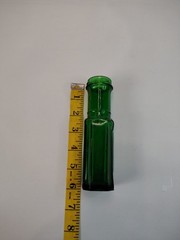 Vintage Emerald Green Glass Long Neck Bottle 8 Sided Base 6” Capers 1880s