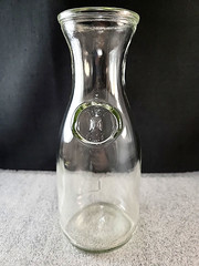 Embossed Since 1852 Glass 7” Wine Bottle Carafe Paul Masson w/Rectangle Lug