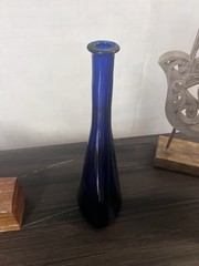 Vintage Cobalt Blue Glass Wine Bottle Vase Decor 14&Prime; Tall Hand Blown Style