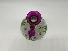 Hand Blown Hand Painted Wine Bottle Signed G.O. Swirl Ribbing