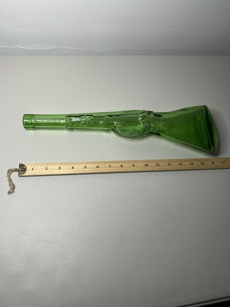 Vintage 60s Green Napoli 16” Rifle Glass Wine Decanter Bar Display