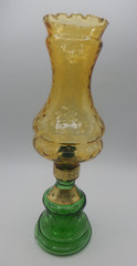 Vintage Rare Chianti Wine Bottle Decanter Lantern Oil Lamp Green Amber Glass 15&Prime;
