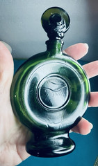 Vintage French DECO Emerald Green Wine Bottle/ Stopper MONTESQUIOU signed empty