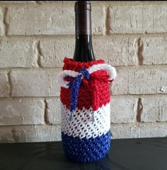 Handmade Knit 4th Of July Wine Bottle Cover