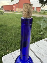 Cobalt Blue Glass Wine Bottle w/ Cork, Embossed“ Tomasello Winery”