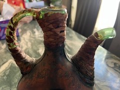 VTG Italian Green Glass Leather Wrapped Decanter Wine Bottle Galleon 12 in