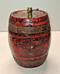 Rare Old Leather Wrapped Wine Barrel,Cork Top Glass Keg & Brass Tap,Vinegar Jar