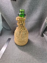 Vintage Dark Green Glass Jute Wrapped Wine Bottle Empty