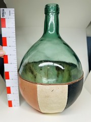 Mid-century Viresa Spain 5L Glass Green Demijohn Bottle Wine Leather Wrap READ