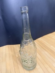 Vintage Spanish Slight Green Tint Glass Wine Bottle 12in Embossed Grape Vines