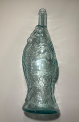 Vintage 13 1/4” Fish Shaped Clear Glass blue / green Wine Bottle Italian.