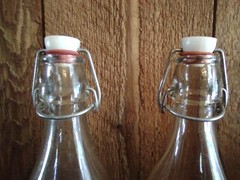 2 Empty Clear Wine Bottles w/Snap Cap/Flip Top -about 12 « 