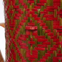 French 1950s Vtg Green Red Rattan Wrapped Picnic Camping Thermos Flask Bottles