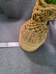 Vintage Dark Green Glass Jute Wrapped Wine Bottle Empty