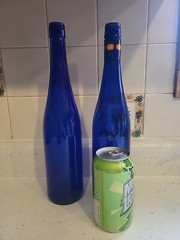 Set/2 Tall Long Neck 12.75&Prime;×3&Prime; Cobalt Blue Blown Elegant Glass Wine Bottles NEW