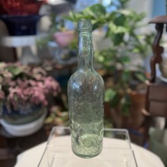 Pedro Domecq VTG Spanish Wine Embossed Crest Aqua Blown Glass Bottle 11.5”