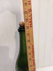 VTG Owen&rsquo;s Illinois Dark Green Heavy Glass Wine Bottle Markings w/ Cork 16&Prime; Tall
