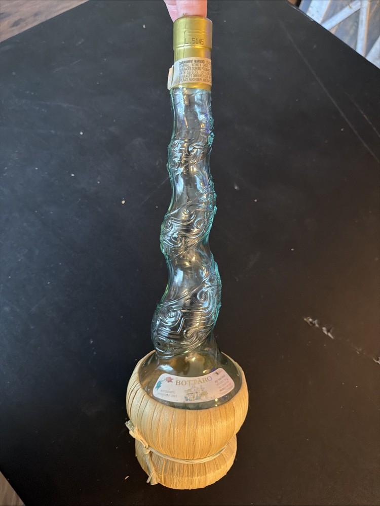 Empty Bottaro Green Spiral Glass Wine Bottle Italy 15.5&Prime; With Raffia wrap
