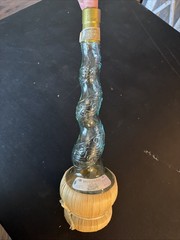 Empty Bottaro Green Spiral Glass Wine Bottle Italy 15.5&Prime; With Raffia wrap