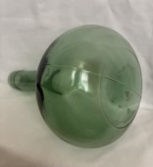 Vintage 7”-Hand Blown Green Glass Round Bottom Wine Bottle!