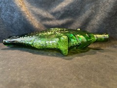 Vintage Green Glass Fish Shaped Decanter Wine Bottle 13 in.