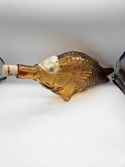 Vtg Amber Fish Wine Bottle With Original Label Augusto & F.lli Borghini Italy