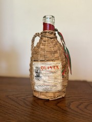 Vintage Wicker Wrapped Glass Quinta Lisbon Wine Bottle 1967 VASE DECOR 7 1/2&Prime;