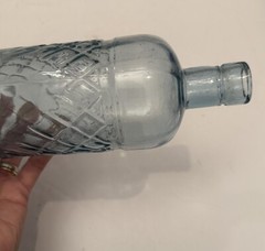 Lt. Blue Wine Bottle w/ Diamond Design-Hand Made In SPAIN—Recycled Glass-11.75&Prime;H