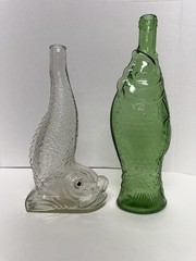 VTG Italian Green Fish Shaped & Portuguese 1969 Fish Shaped Glass Wine Bottles