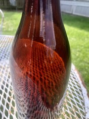 antique wine bottle Blobtop Blood Red Amber Color Think Window Color!