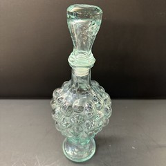 Vintage Green Glass Standing Grape Bunch Wine Bottle W/Glass Lid EMPTY BEAUTIFUL