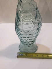 Vintage Wine Olive Oil Fish Shaped Bottle Bluish Green Clear Glass 13.5&Prime;x4&Prime;x3&Prime;
