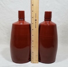 GERMANY STONEWARE EMPTY WINE BEER BOTTLE DECANTER GLAZE BROWN LOT OF 2 VTG RETRO