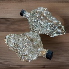 2 Vintage Clear Glass Grapes Cluster Shaped Wine Bottle Decanter Stamped Turkey