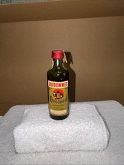 VTG Dubonnet An Aperitif Wine Mini Green Glass With Dimples Liquor Bottle EMPTY