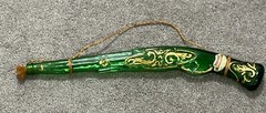 VINTAGE 17”- “CHIANTI” GREEN/GOLD GLASS PISTOL DECANTER-EMPTY