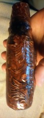 Vintage Spanish Leather Covered Liquor Bottle Flask Spain Embossed Man&rsquo;s Head