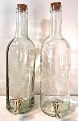 Large Clear Glass Bottle with Cork Stopper And Gold Faucet Used