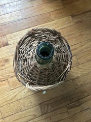 VINTAGE MARQUES De OLIVAR GREEN GLASS WICKER WINE BOTTLE w/HANDLES