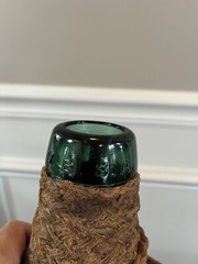 Demijohn Green Bottle Vintage Made In Barcelona Mark VBSA Wrapped In Wicker