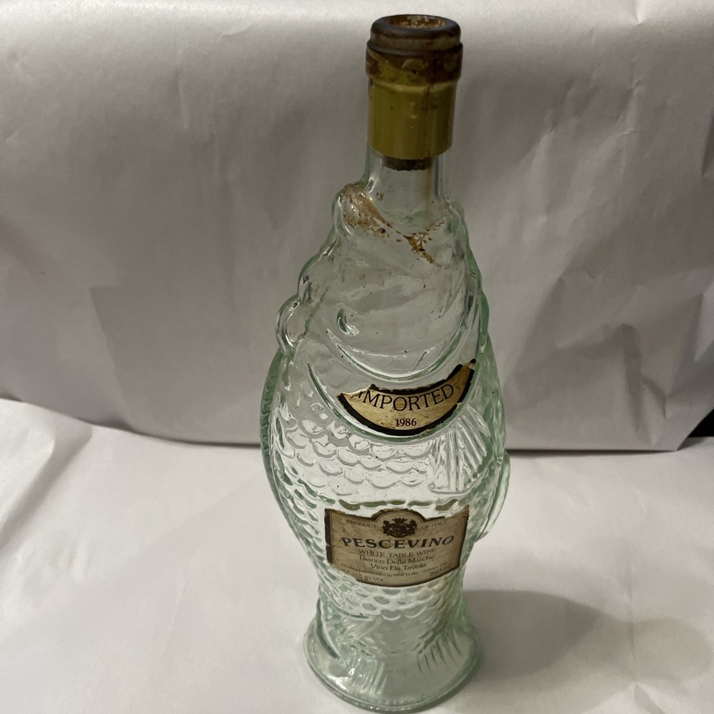 VINTAGE 13”FISH Sculptured Shaped Light Green Glass Wine Bottle Empty Pescevino