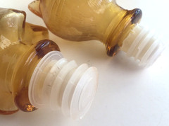 Empoli Figural Cat Dog Amber Glass Carafe Decanter Genie Bottle Pair MCM 1960s