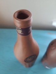 2 Kindzmarauli Georgian Ceramic Clay Pottery Red Wine Bottle Empty 3-D Design