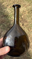 Antique WINE Vino Amber Glass Hand Blown Bottle= APPLIED TOP = Pontil on Bottom
