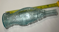 Vintage 13 1/4” Fish Shaped Clear Glass blue / green Wine Bottle Italian.