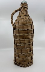 VTG Rustic Demijohn Bottle Wicker/Rattan Wrapped Aqua Green Glass 16.5 Inch